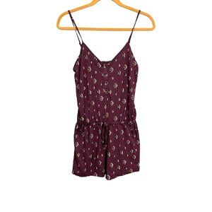 Aero Seriously Soft Jr. Womens Sz S Burgundy Floral Print Spaghetti Strap Romper